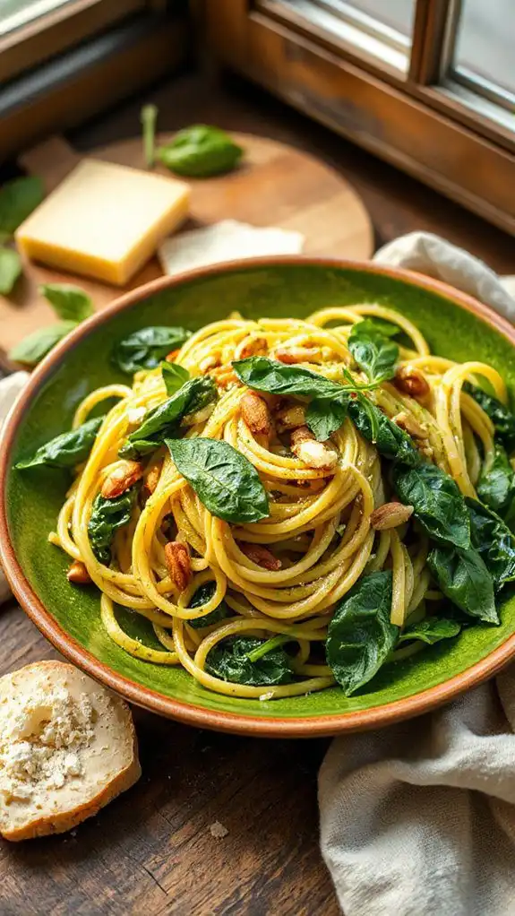 spinach pesto pasta dish