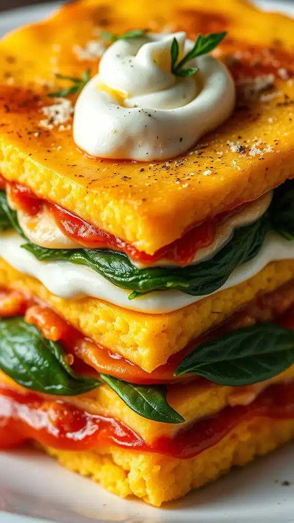 spinach ricotta polenta layers