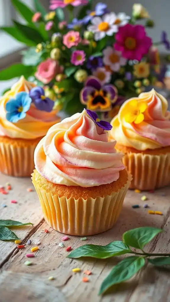 spring themed decorated cupcakes