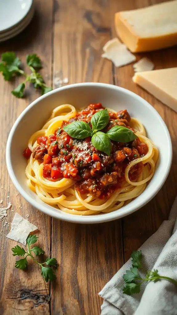squash topped with bolognese