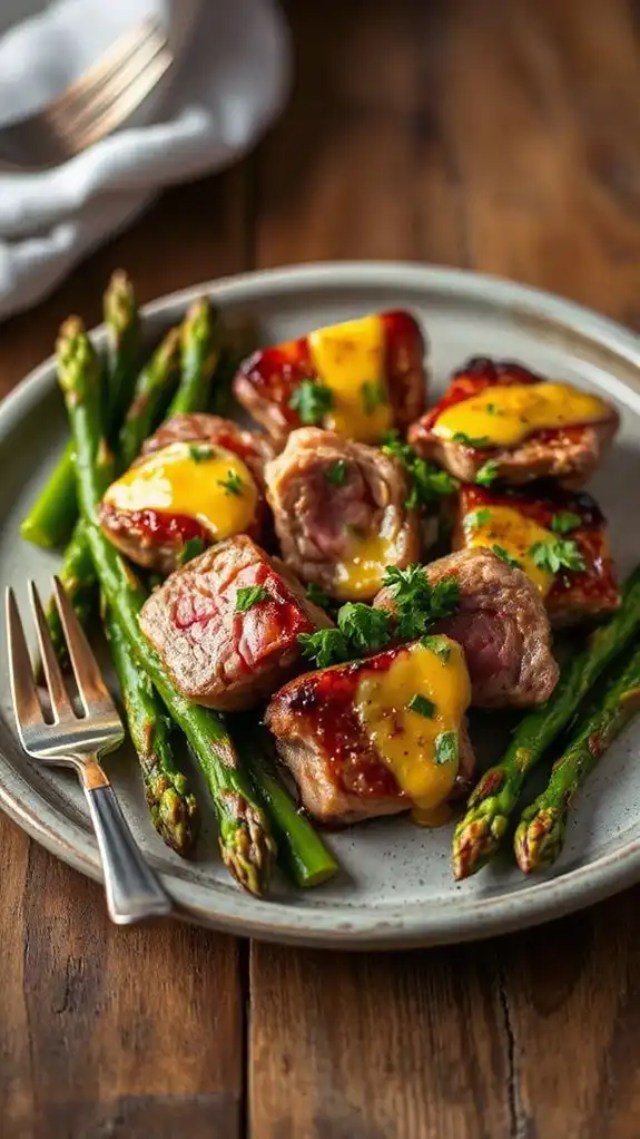 steak bites and asparagus
