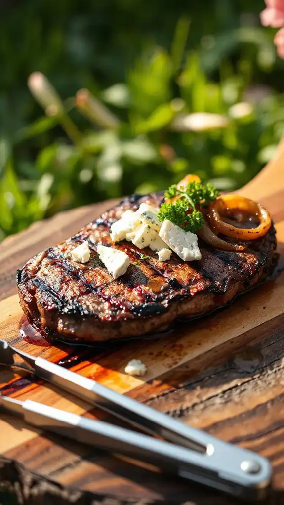 steak topped with blue cheese