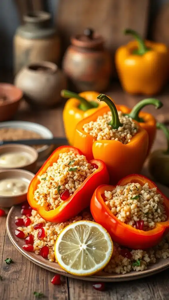 tahini filled bell peppers couscous