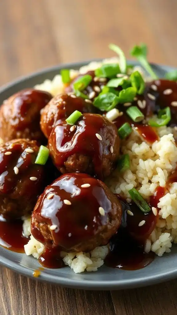 teriyaki meatballs served with rice