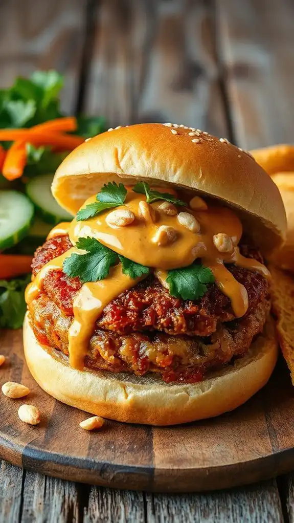 thai inspired peanut burger