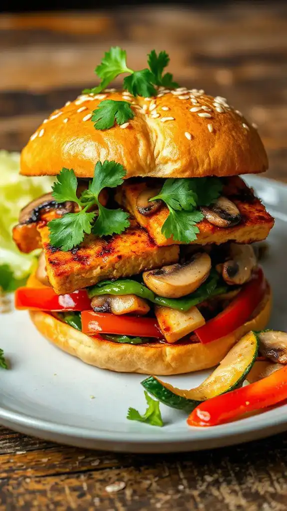tofu mushroom stir fry burger