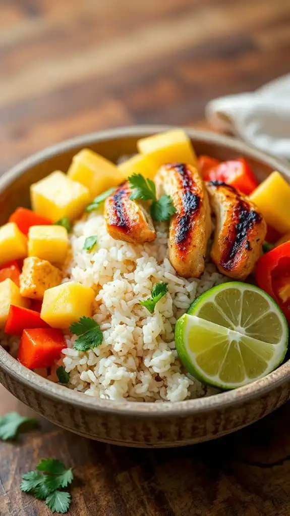 tropical chicken pineapple bowls
