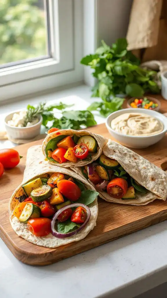 vegetable and hummus wraps