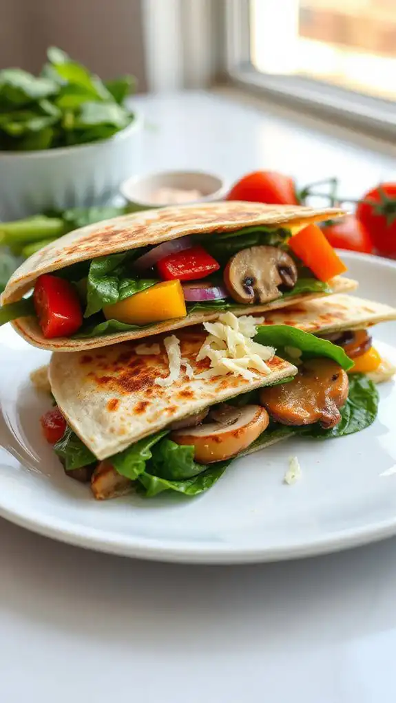 vegetable filled cheesy quesadilla