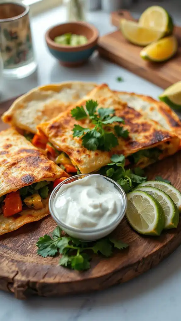 vegetable filled cheesy tortillas