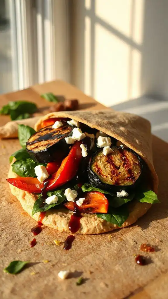 vegetable hummus filled wraps