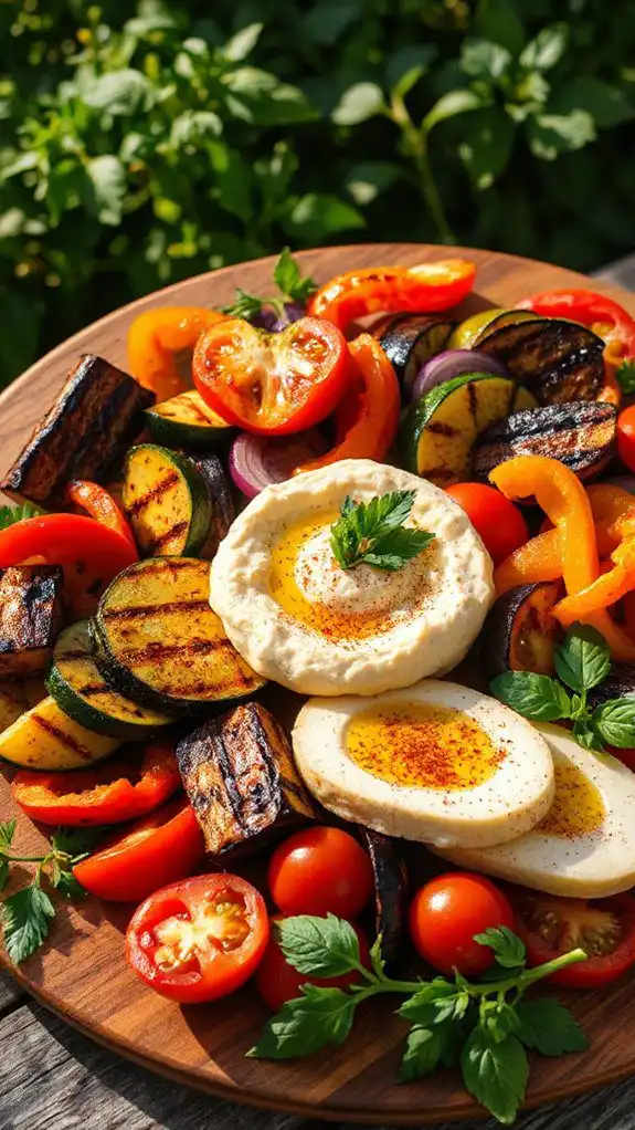 vegetables served with hummus