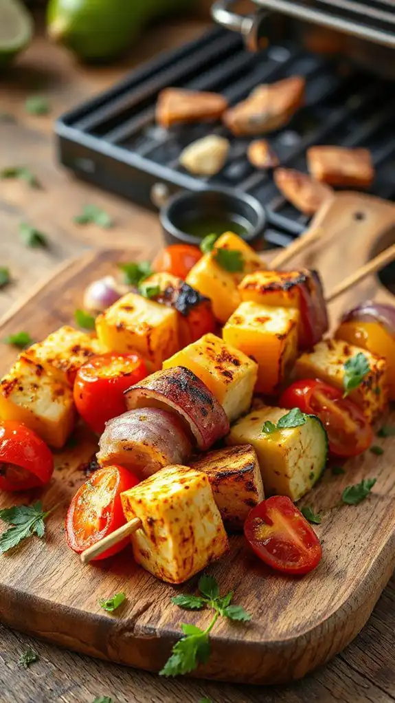 vibrant skewers with halloumi