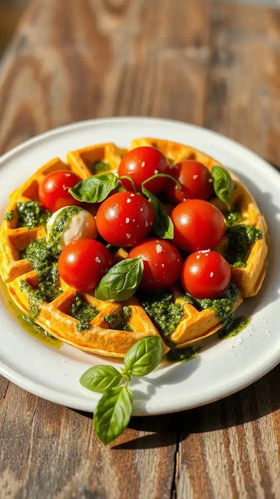waffles topped with pesto