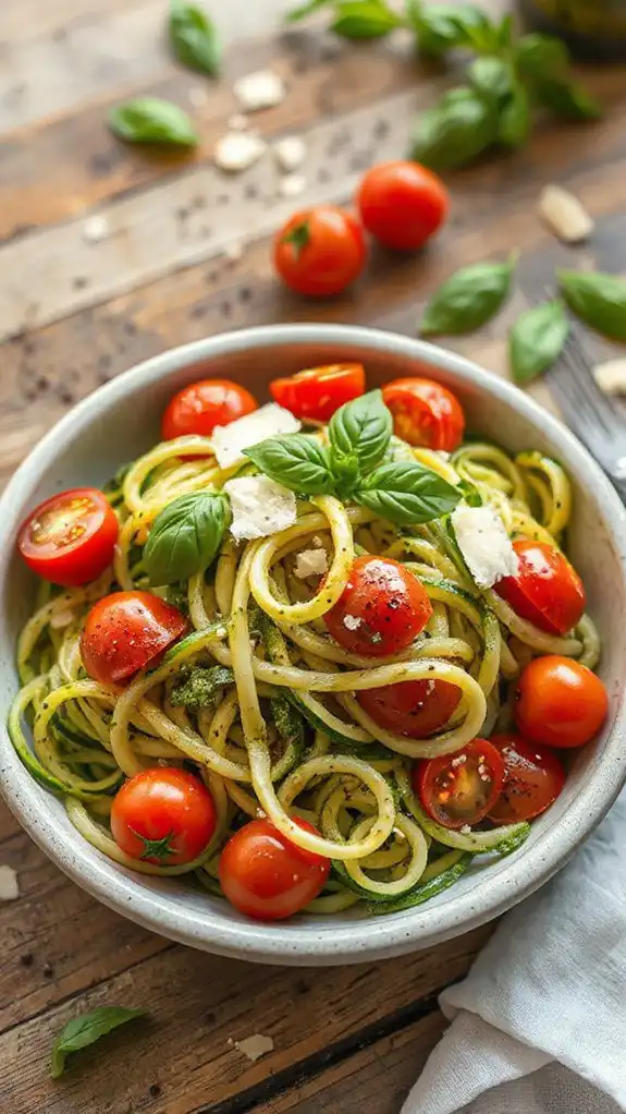 zucchini noodles pesto tomatoes