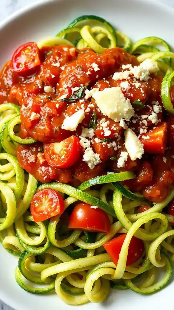 zucchini noodles topped marinara