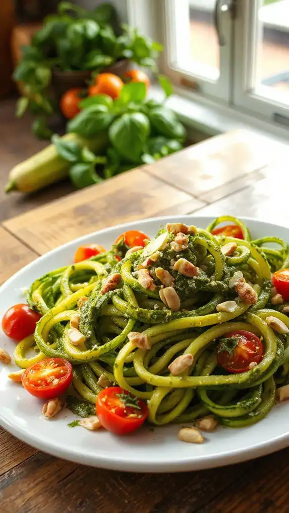 zucchini noodles topped with pesto zucchini noodles topped with pesto