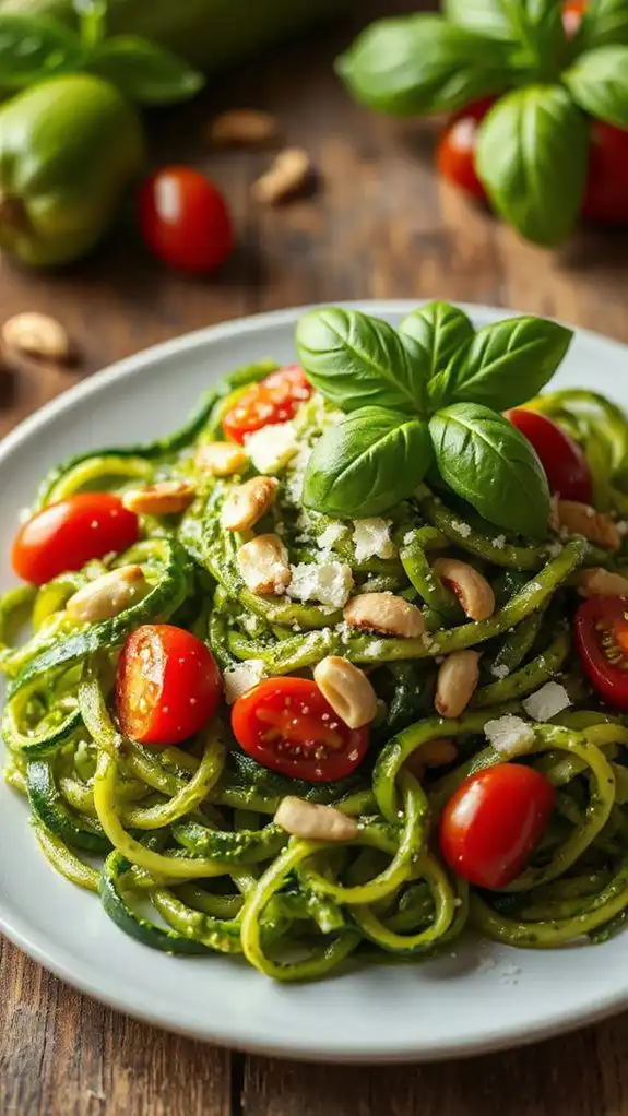 zucchini noodles topped with pesto