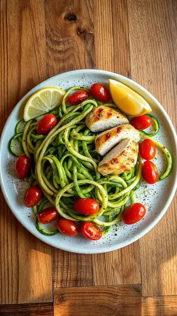 zucchini noodles topped with pesto zucchini noodles topped with pesto