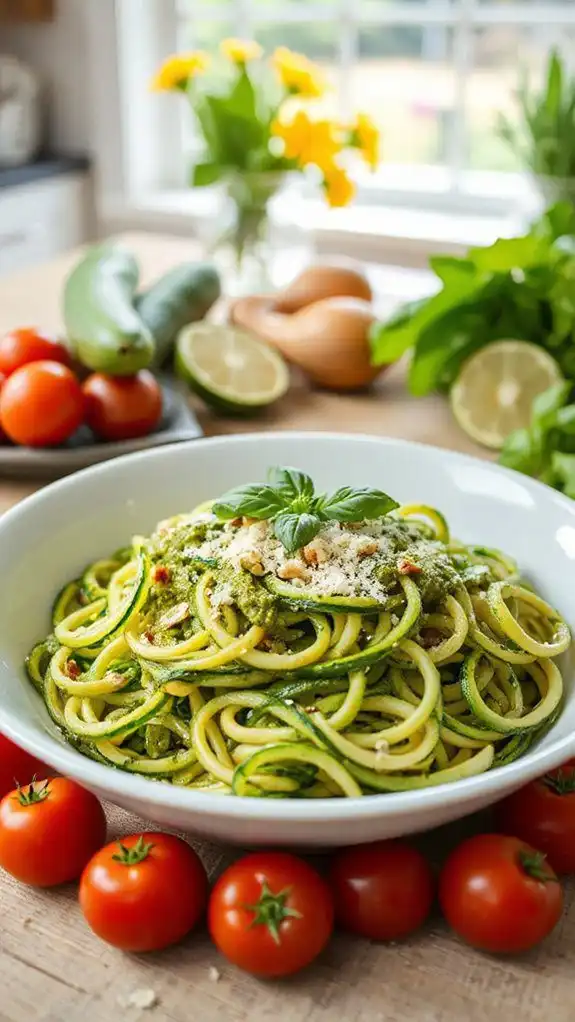 zucchini noodles tossed with pesto zucchini noodles tossed with pesto