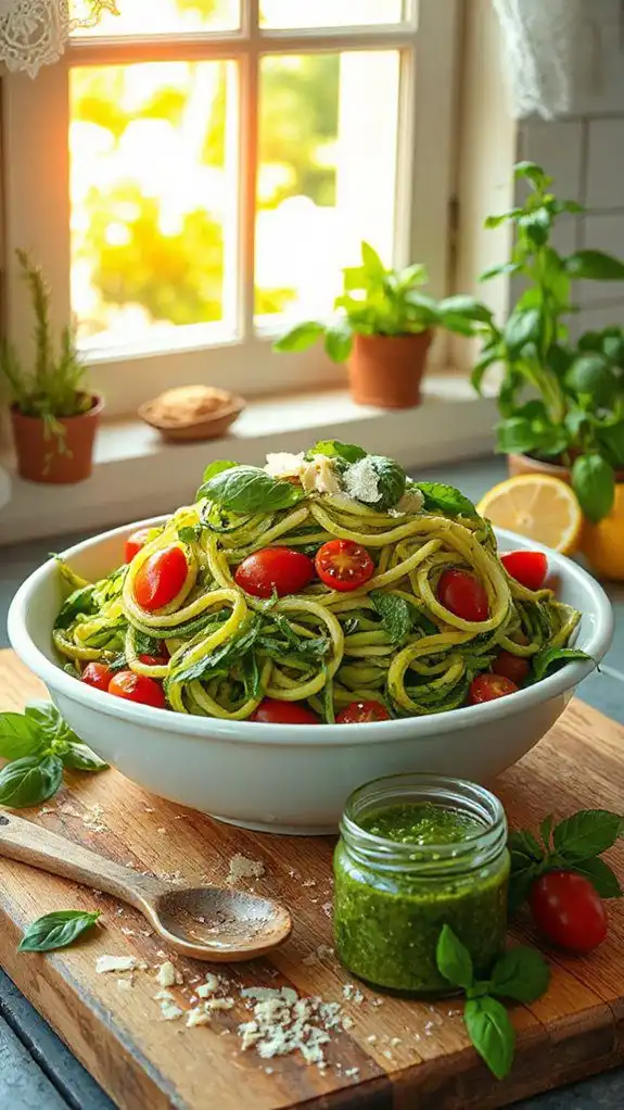 zucchini noodles with pesto