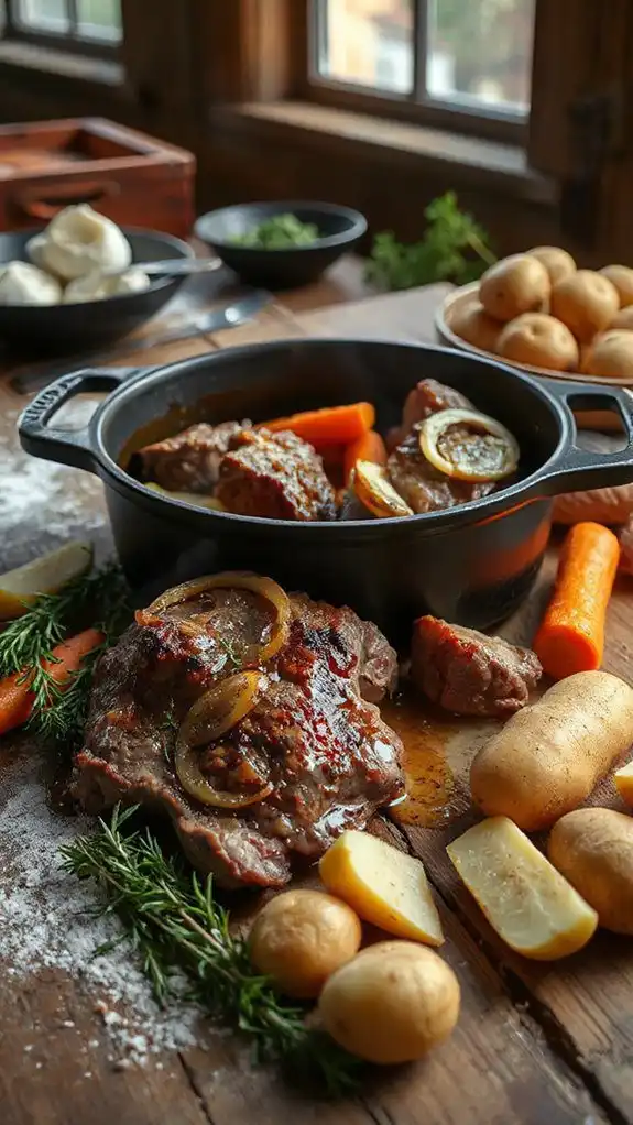 add and stir lamb chunks