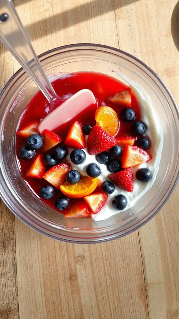 add fruit mix gently