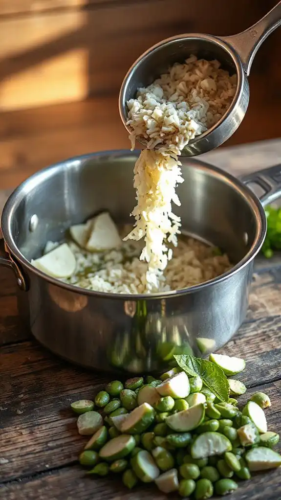 add rice slowly and gently