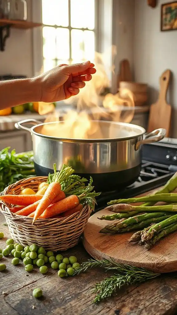 add vegetables to pot