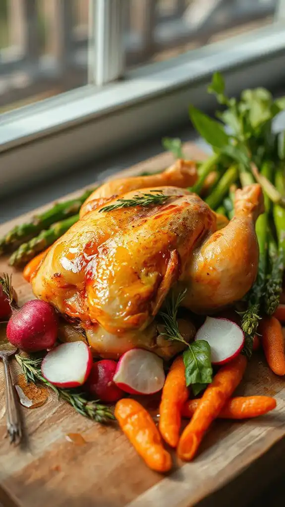 add veggies around chicken