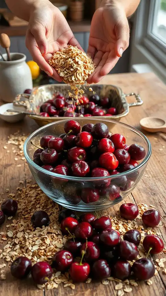 assemble festive cherry crumble
