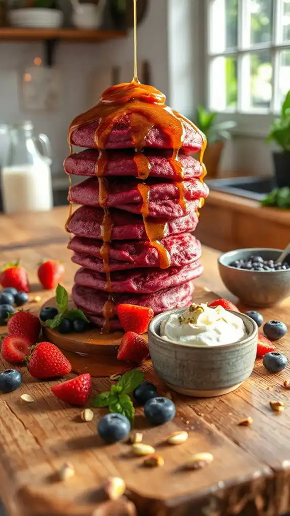 beet pancakes with maple syrup