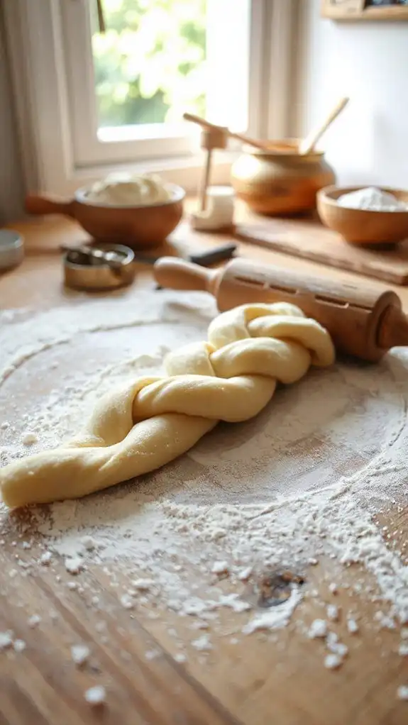 braiding dough portions together