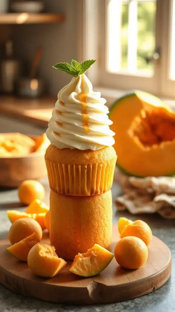 cantaloupe cupcakes with frosting