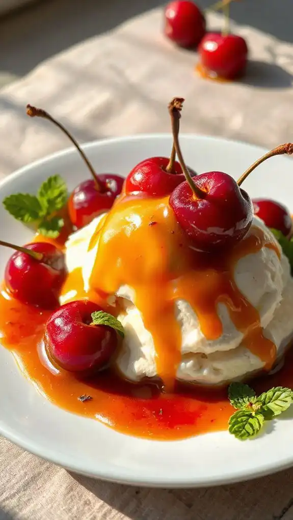 caramelized cherries with ice cream