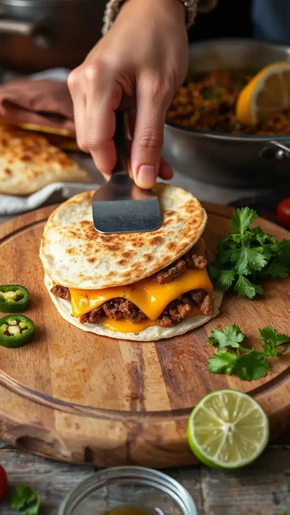 carefully flip the quesadilla carefully flip the quesadilla