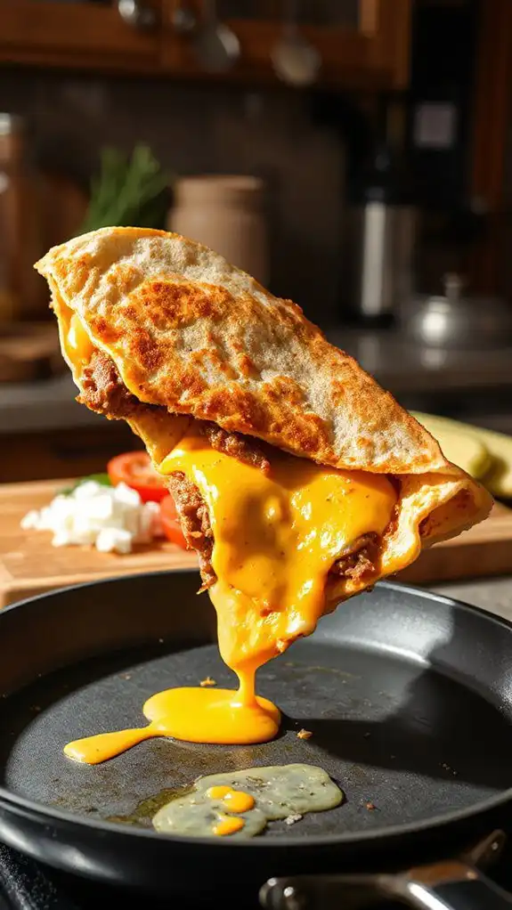 carefully flip the quesadilla