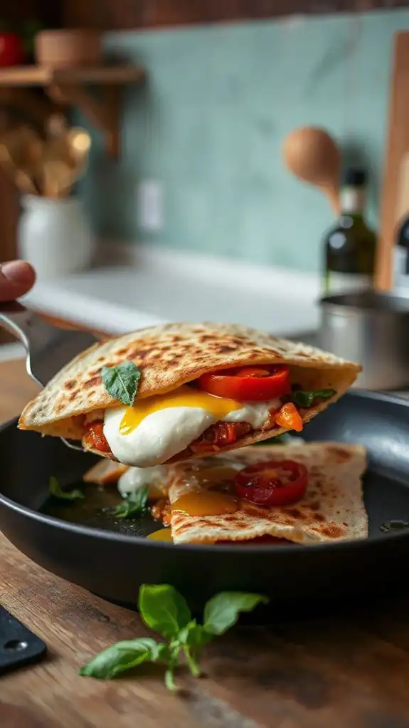carefully flip the quesadilla