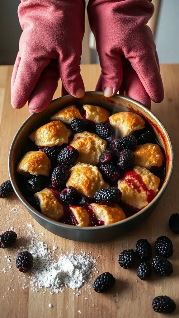 carefully handle hot dessert removal