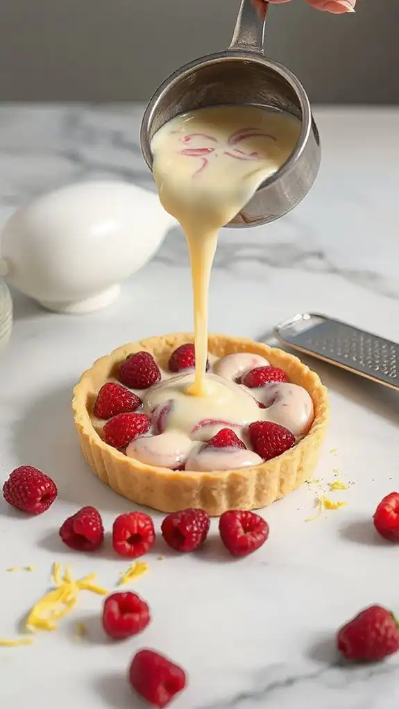 carefully pour raspberry filling