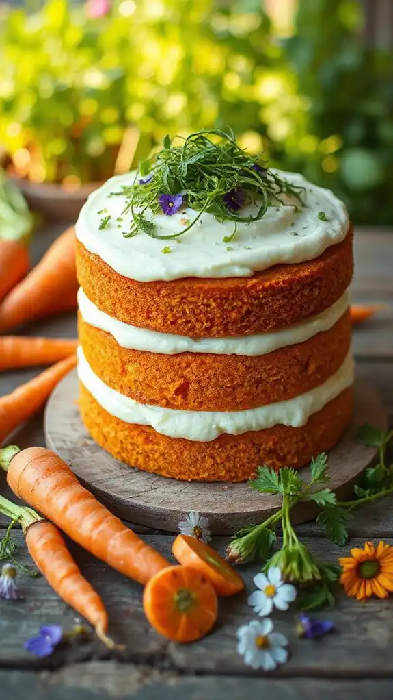 carrot cake with herbaceous frosting