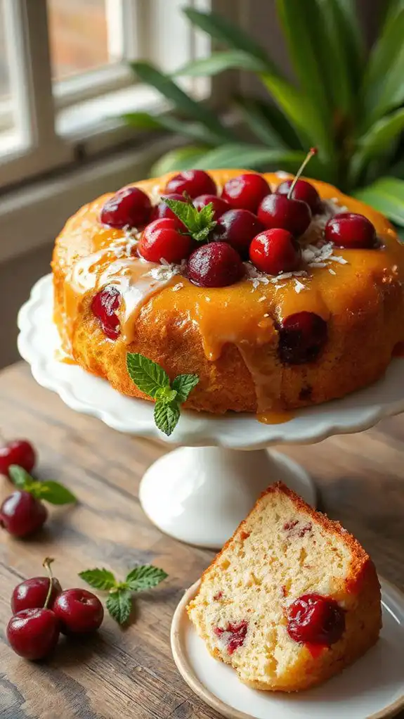 cherry coconut upside down cake