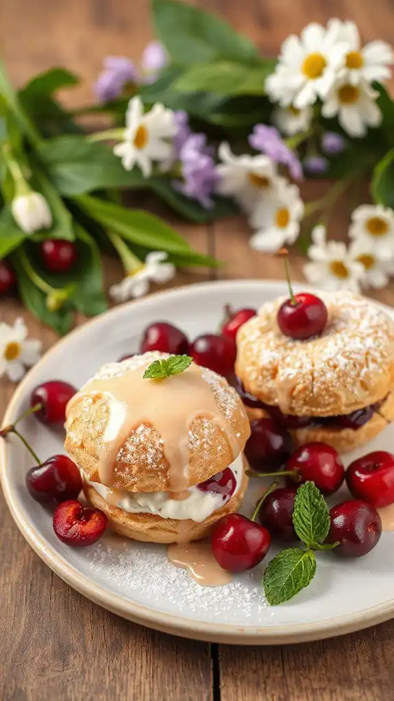 cherry vanilla choux sandwiches