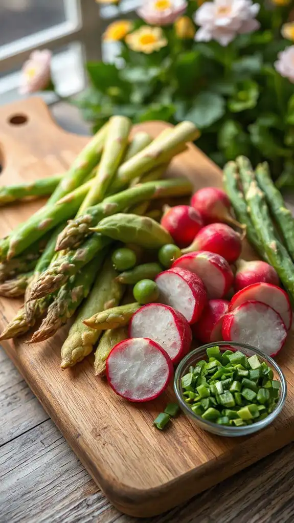 chop fresh spring vegetables