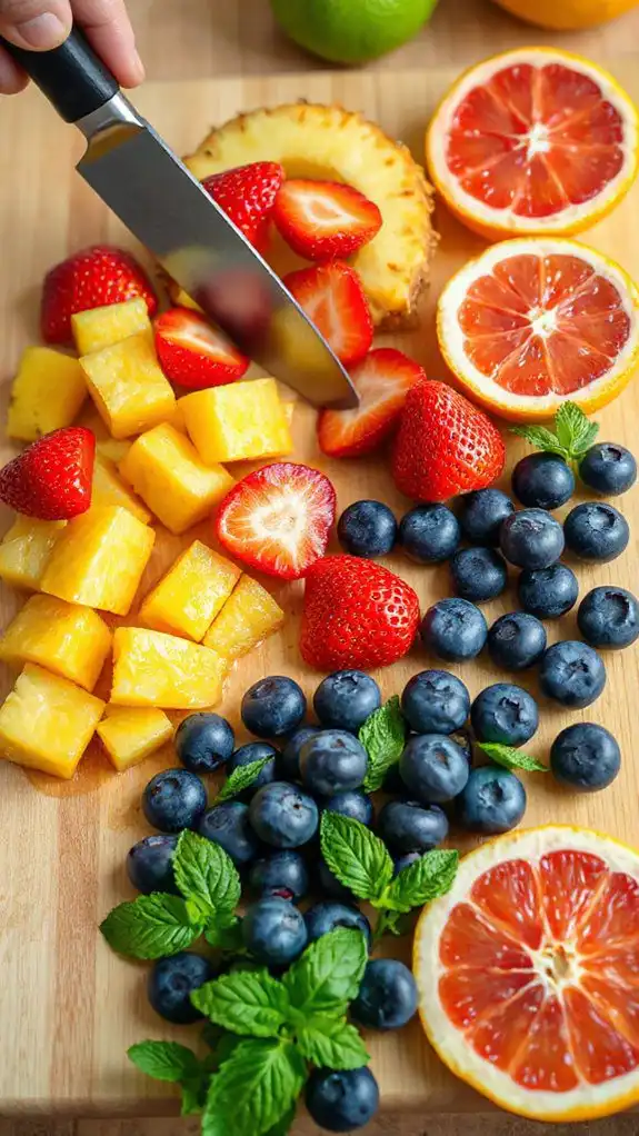 chop various fresh fruits