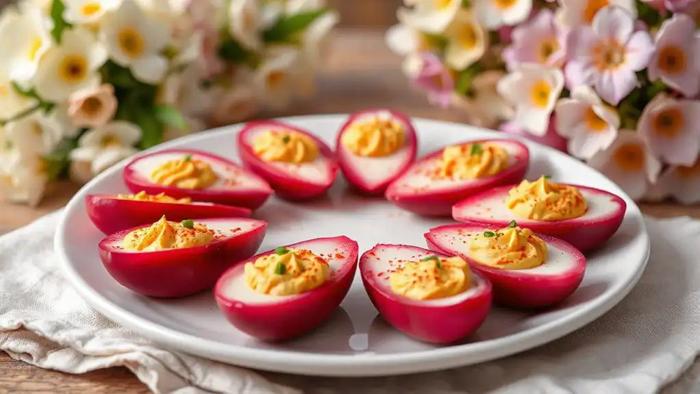 colorful pickled deviled eggs