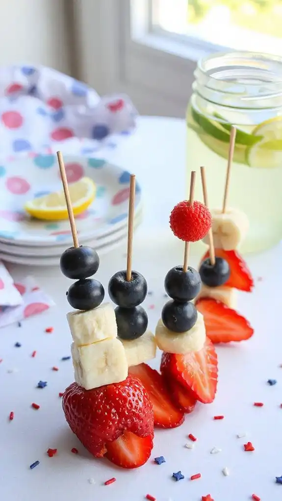 colorful summer fruit skewers