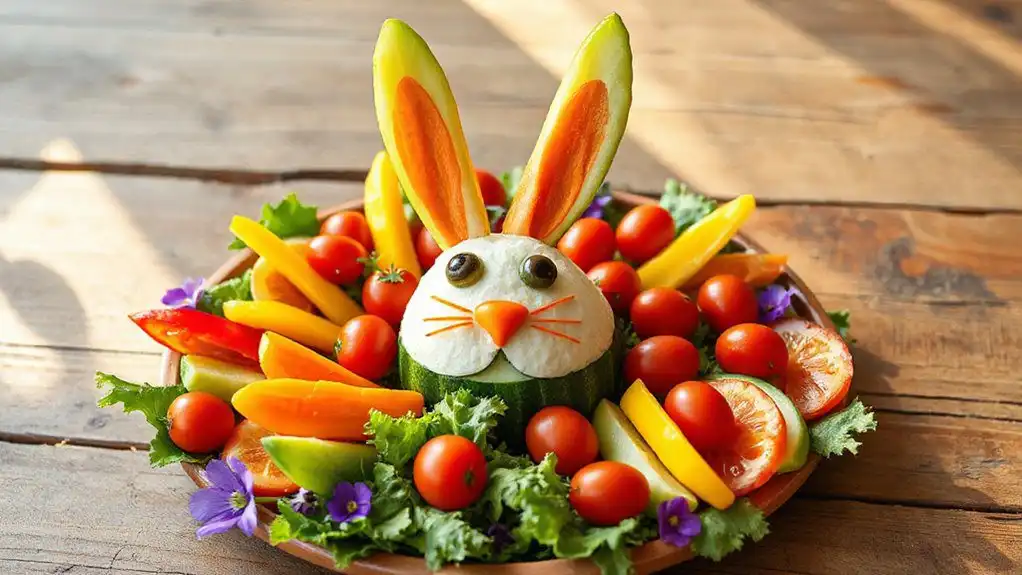 colorful veggie bunny tray