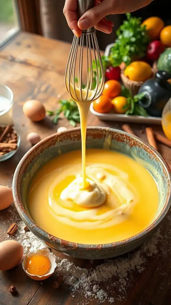 combine eggs and milk