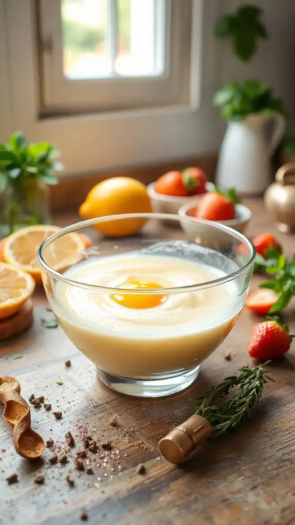 combine eggs and milk